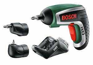 Bosch Аккумуляторный шуруповёрт с литий-ионным аккумулятором IXO Full Комплект — c угловой и эксцентриковой насадками