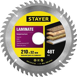 STAYER Laminate 210 x 32 мм 48Т, диск пильный по ламинату 3684-210-32-48